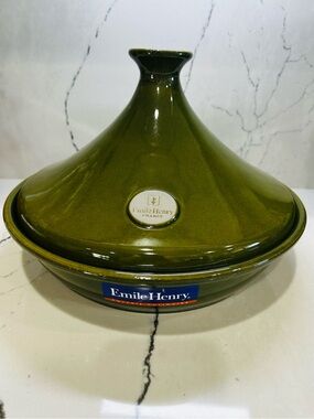 Brand New Emile Henry 12.5 Olive Green Ceramic Tagine